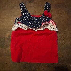Girls Red & Navy Star Ruffle Tank Top